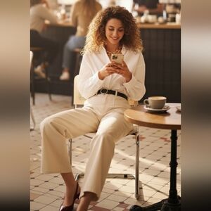 J Crew Wide Leg High Waisted Zipper Slant Pocket Accent 100% Cotton Sz 4